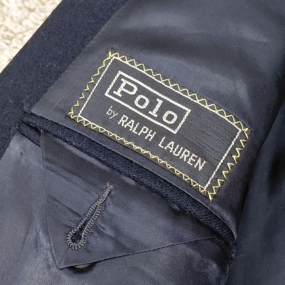 Vintage Polo Ralph Lauren Blazer Mens 42L Navy Blue Wool Gold Buttons Two Button